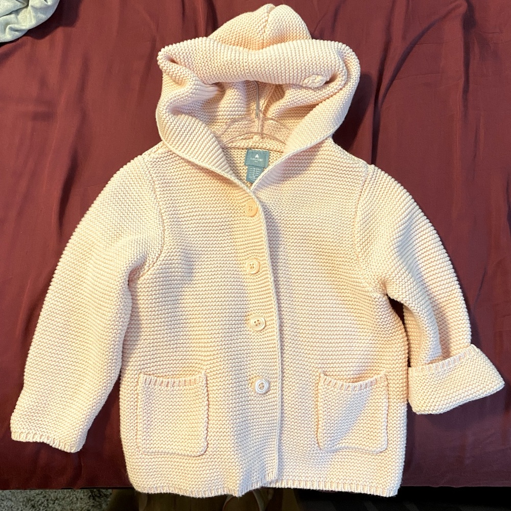 Baby Gap milkshake pink sweater jacket with hood, 18-24 months.